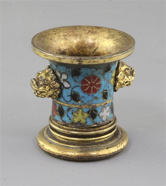 A Chinese Ming dynasty cloisonne enamel joss stick holder, 15th/16th century h. 6cm